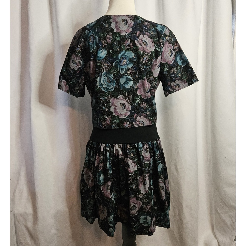 Vintage 80s Glenfrey Fashions Purple Floral Mini Dress 2‎ Piece Look Sz 7/8 - Picture 4 of 7